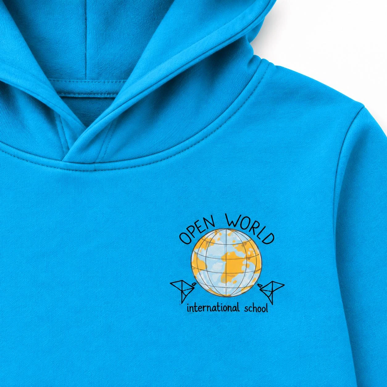 Sweat à capuche primaire turquoise — Détail du logo