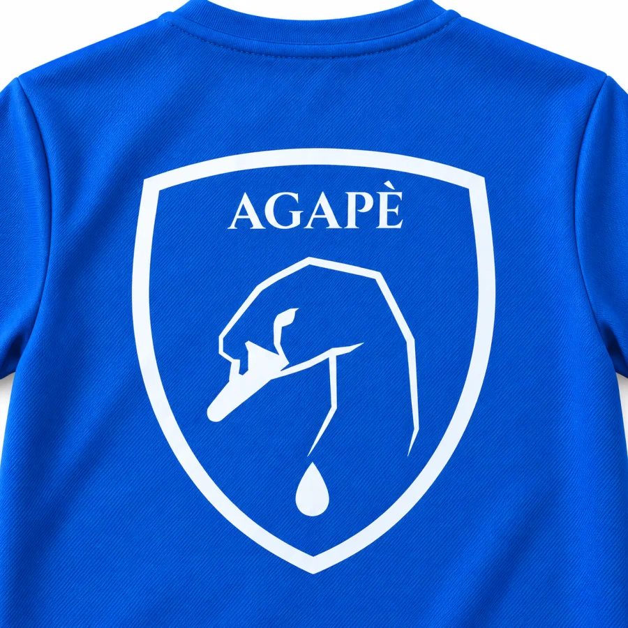t shirt agape bleu detail logo v1 — uniforme Open World